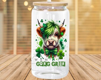 Highland Kuh St. Patrick Tag 16-Unzen-Glasdosendesign, 16-Unzen Highland-Kuh irische Glasdosen-Sublimationsdesign - Design Digitaler Download PNG