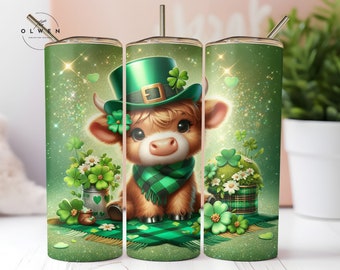 Funny Irish Highland Cow Tumbler Wrap 20oz PNG, Highland Cow Patrick's Day 20 oz Skinny Tumbler Sublimation Design Digital Download PNG