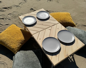 Mesa de picnic plegable de madera de 44 x 22 pulgadas: mesa baja portátil para comer al aire libre, mesa rústica para eventos, picnics, camping y fiestas.