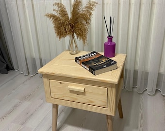 Wooden bedside table, Wood Nightstand, Rustic Bedside Table Bedroom Furniture , Unique Nightstand, nightstand with drawers, Livingroom Table
