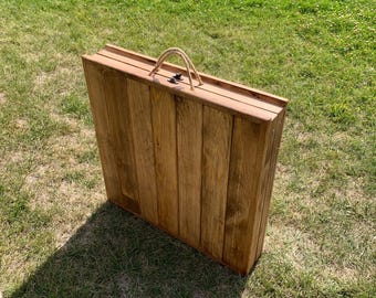 Mesa de picnic plegable de madera de 48 x 24 pulgadas: mesa de suelo portátil para comer al aire libre, mesa baja rústica para picnics, camping y eventos.