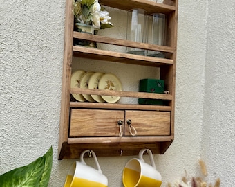 Mensola, mensola in legno, mensole rustiche in legno, porta spezie in legno, mensola da parete in legno, mensola in legno con decorazione da parete, regalo in legno, decorazione da cucina