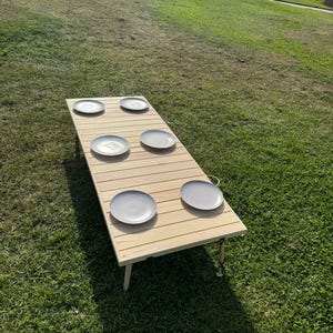 Foldable Boho Picnic Table – Handmade Rustic Wood Table for Camping, Wedding, Garden or Kids Party | Portable Pine Wood Low Table 60x28 inch