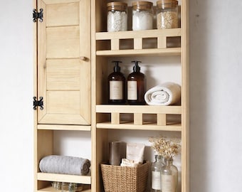 Handmade Wooden Wall Cabinet, Rustic Bathroom Wall Shelf, Farmhouse Medicine Cabinet, Solid Wood Wall Storage, boho style wall shelf
