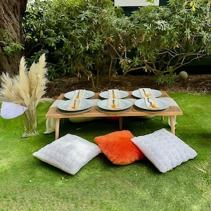 48x24 Low Wooden Picnic Table for 6 – Boho Outdoor Dining Table, Rustic Floor Table for Parties, Weddings & Events