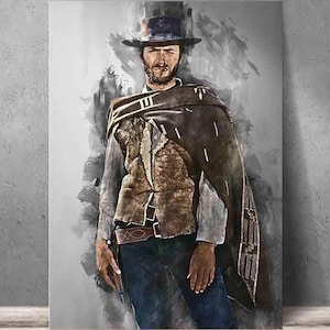 O Bom, o Mau e o Feio Pôster, Blondie Clint Eastwood Impressão em Tela, impressão de arte, arte de parede, caverna do homem, presente