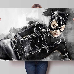 Poster Catwoman, stampa su tela Michelle Pfeiffer, stampa artistica, arte murale, caverna dell'uomo, regalo