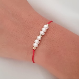 Red String Bracelet With Freshwater Pearls &14k Solid Gold Beads, Luck And Protection Bracelet, Boho Chic Jewelry For Women,Macrame Bracelet