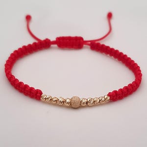 Red Cord Bracelet With 14k Solid Gold Beads, Luxury Gift For Birthday or Anniversary, Boho Chic Jewelry For Women, Luck &Protection Bracelet