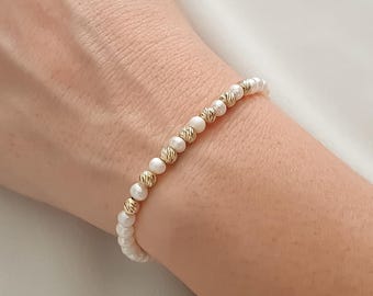 Pearl Bracelet: 14k Gold Beads, Elegant Wedding Jewelry