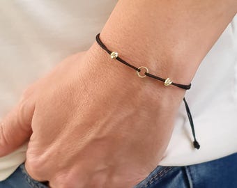 Bracelet Carma pour femme avec cercle et perles en or massif 14 carats, bracelet cercle de chance empilable pour amis, bracelet de souhaits pour couple