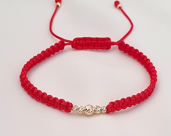14k Solid Gold Bead Red Cord Bracelet: Luck & Protection and Love