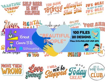 Beautiful People PNG Retro Motivational SVG Bundle | Mental Health SVG | Positive Affirmations | Empowered Women Shirt | Cricut Silhouette