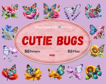 Love Bugs Clipart: Butterfly & Insect PNGs (Digital Download)