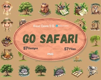 Watercolor Sweet Safari Clipart – Adorable Jungle Animal PNGs for Your Creative Projects!