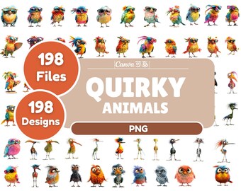 Quirky Animal Clipart: Funny PNG Bundle (198 Designs)