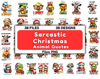 Funny Christmas Animals PNG Bundle: Sarcastic Holiday Clipart (38 Files)