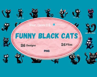 Lustig Schwarze Katzen Clipart: Aquarell Katze PNG Bundle (Digitaler Download)