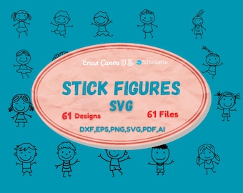 Happy Kids Clipart Set | Black and White Stick Figure Children | Digital Download