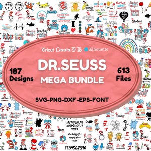 Dr. Seuss SVG Bundle | Lehrer-Shirt-Designs | Lorax & Cat in the Hat Zitate | Zurück zur PNG Schule
