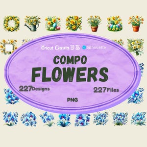 Pacote de clipart de canteiro de flores silvestres / 227 PNG Flores de jardim / canteiros de flores em aquarela / Selo postal de flores da primavera / Flores de floração atemporal