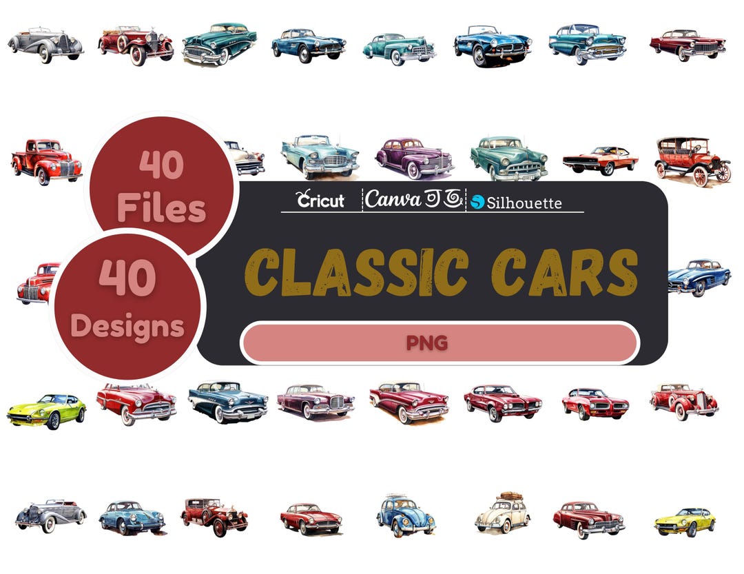 40 Classic Cars Clip Art - Vintage 1950s Car Illustrations - Etsy