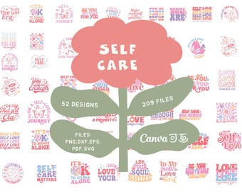 52 Designs Self Care svg png dxf eps pdf Quotes Bundle | Motivational Inspirational Quotes SVG | Romantic SVG Quotes | Positive Quotes