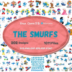 Paquete SVG de los Pitufos / Pitufos PNG / Pitufos Clipart / Pitufos Fuente / Cumpleaños SVG / Cricut y Silhouette / Descarga instantánea