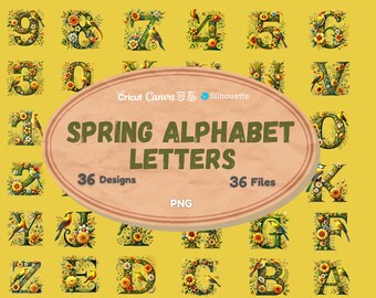 Watercolor Spring Floral Alphabet Clipart | 36 PNG Letters & Numbers