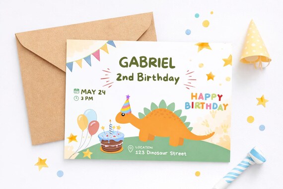 Dinosaur Birthday Invitation Template – Editable Digital Download