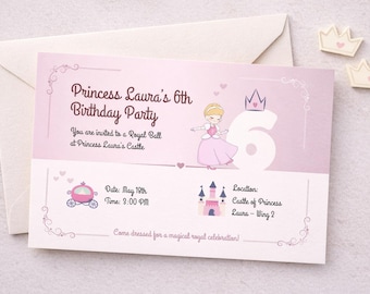 Pink Princess Birthday Invitation Editable in Canva Digital Download Princess Party Invitation Template for Girls