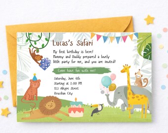 Safari Birthday Invitation Canva Template Editable Kids Party Invite First Birthday Safari Theme Instant Digital Download