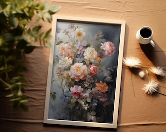 Floral Canvas Wall Art, Flowers Boho Canvas Print, Wildflowers Wall Decor, Framed Large Wall Art Print, Minimalist Floral