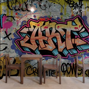 Graffiti Wallpaper Peel and Stick / Funky Graffiti Wallpaper Wall Mural Urban Streat Art, Graffiti Wall Mural