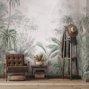 Tropical Forest Wallpaper | Tropical Wall Mural | Peel and Stick Wallpaper | Tropical Jungle Rainforest Wall Decor