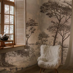 Carta da parati vintage con paesaggio staccabile e attaccabile / Decorazione murale ispirata alla natura staccabile e attaccabile / Carta da parati con pittura di paesaggio vintage