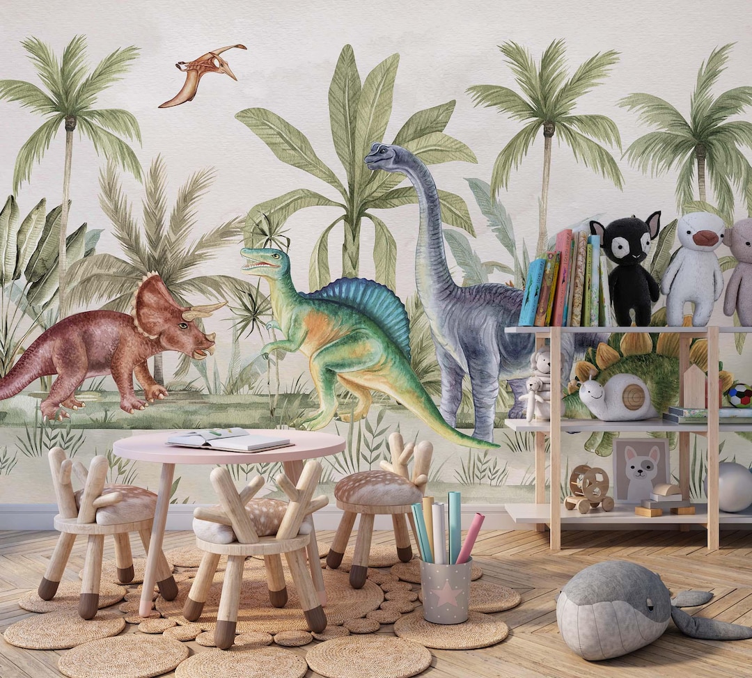 Dinosaur Wallpaper, Kids Dinosaur Wall Mural, Kids Room Wallpaper