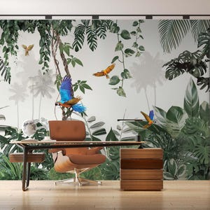 Rainforest Wallpaper, Tropical Wall Mural, Palm Tree Tropical Forest Peel and Stick, Self Adhesive Jungle Wallpaper