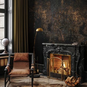 Carta da parati in cemento nero e oro, stacca e attacca, carta da parati moderna elegante e grunge vintage, carta da parati con texture in cemento grunge