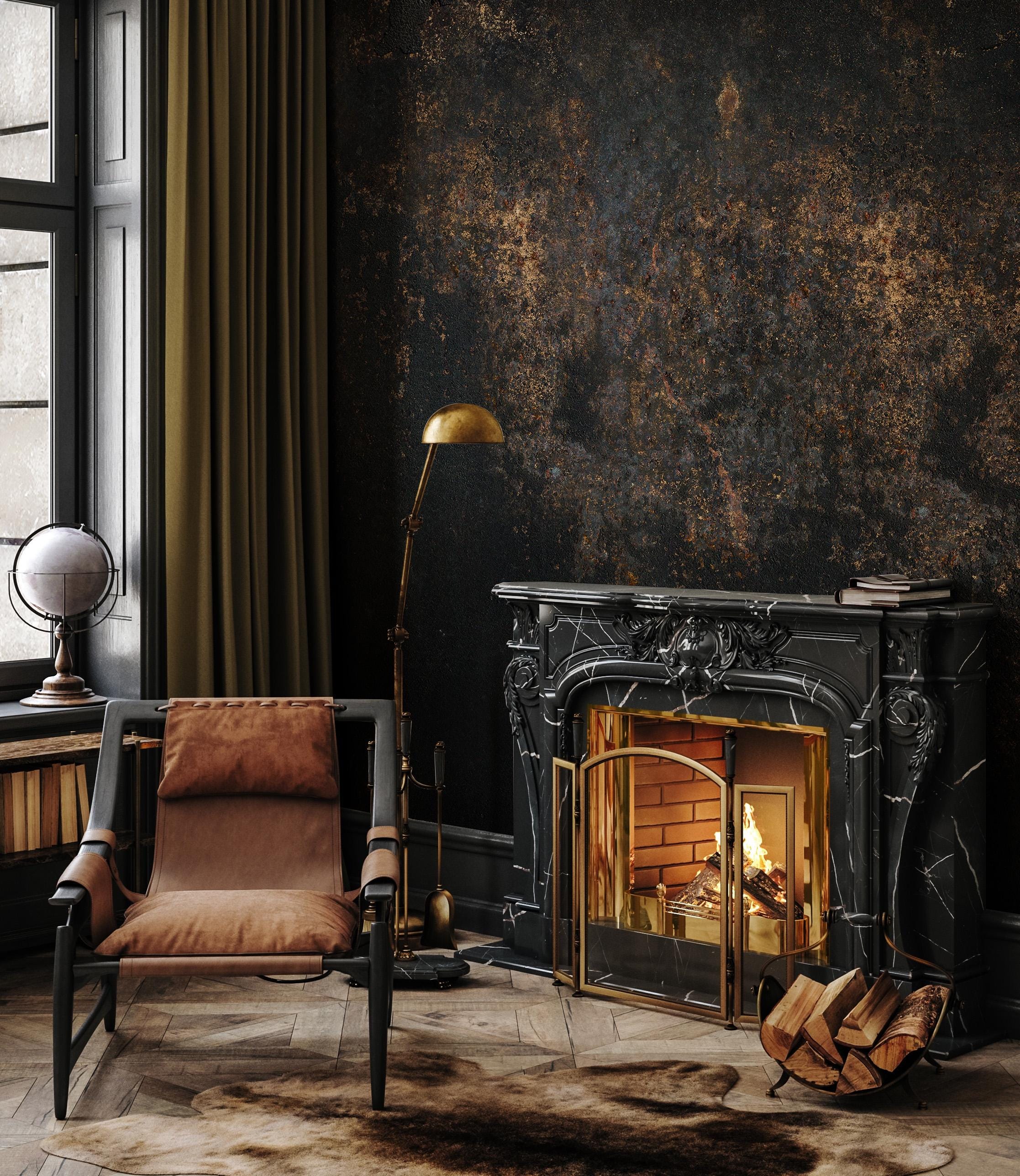 Black Gold Concrete Wallpaper Peel and Stick,- Vintage Grunge Stylish- Modern Wallpaper, Grunge Concrete Texture Wallpaper