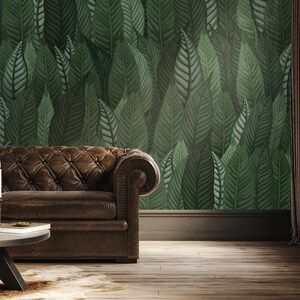 Green Leaf Wallpaper, Removable Wallpaper, Tropical Wallpaper, Tropical, Wallpaper, Jungle, Leaves Wallpaper