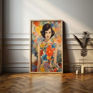Floral Woman Canvas Wall Art, Abstract Woman Wall Art, Floral Canvas Wall Art, Large Wall Art Print, Living Room Decor