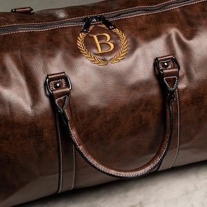 Sac de voyage en cuir personnalisé, sac de voyage brodé, sac polochon en cuir personnalisé, cadeau idéal pour homme, cadeau de fête des pères, sac week-end