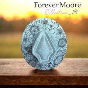 Engraved Sunflower & Honeybee Short Brim Hat in Thicket-Engraved Vegan Suede Hat