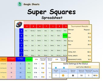 Hoja de cálculo de Football Squares: Juego de 100 jugadores (Descarga digital)