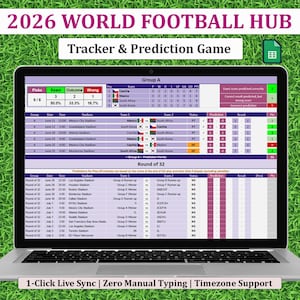 Fútbol Mundial 2026 / Juego de Predicciones / Rastreador / Plantilla Automatizada de Google Sheets para Fútbol (Descarga Digital)