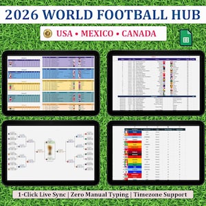 Juego de seguimiento y predicción del fútbol mundial 2026 / Centro de datos automatizado de fútbol en Google Sheets (descarga digital)
