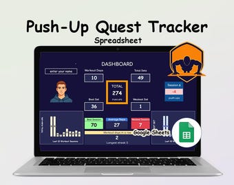 Monitor de actividad física. Seguimiento de Push-Up Quest: Hoja de cálculo de hábitos y niveles de habilidad (Hojas de cálculo de Google)