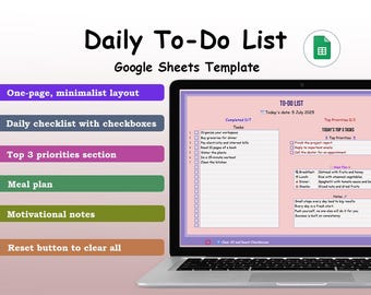 Plantilla de Google Sheets para lista de tareas diarias: Rastreador de tareas minimalista (Descarga digital)