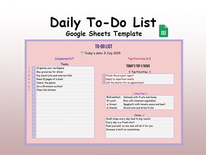 Daily To-do List Google Sheets Template: Minimalist Task Tracker ...